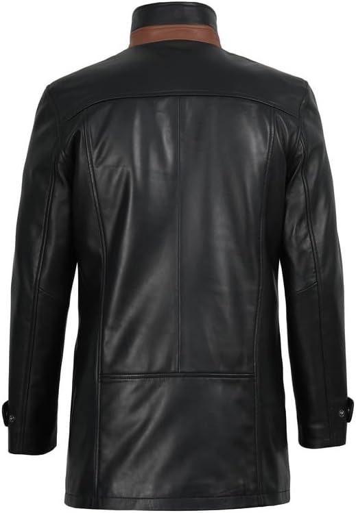 image:imageBlingsoul MidLength Leather Coat Mens Real Lambskin Long Leather Jacket MenBlack Cognac