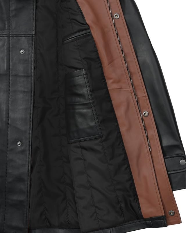 image:imageBlingsoul MidLength Leather Coat Mens Real Lambskin Long Leather Jacket MenBlack Cognac