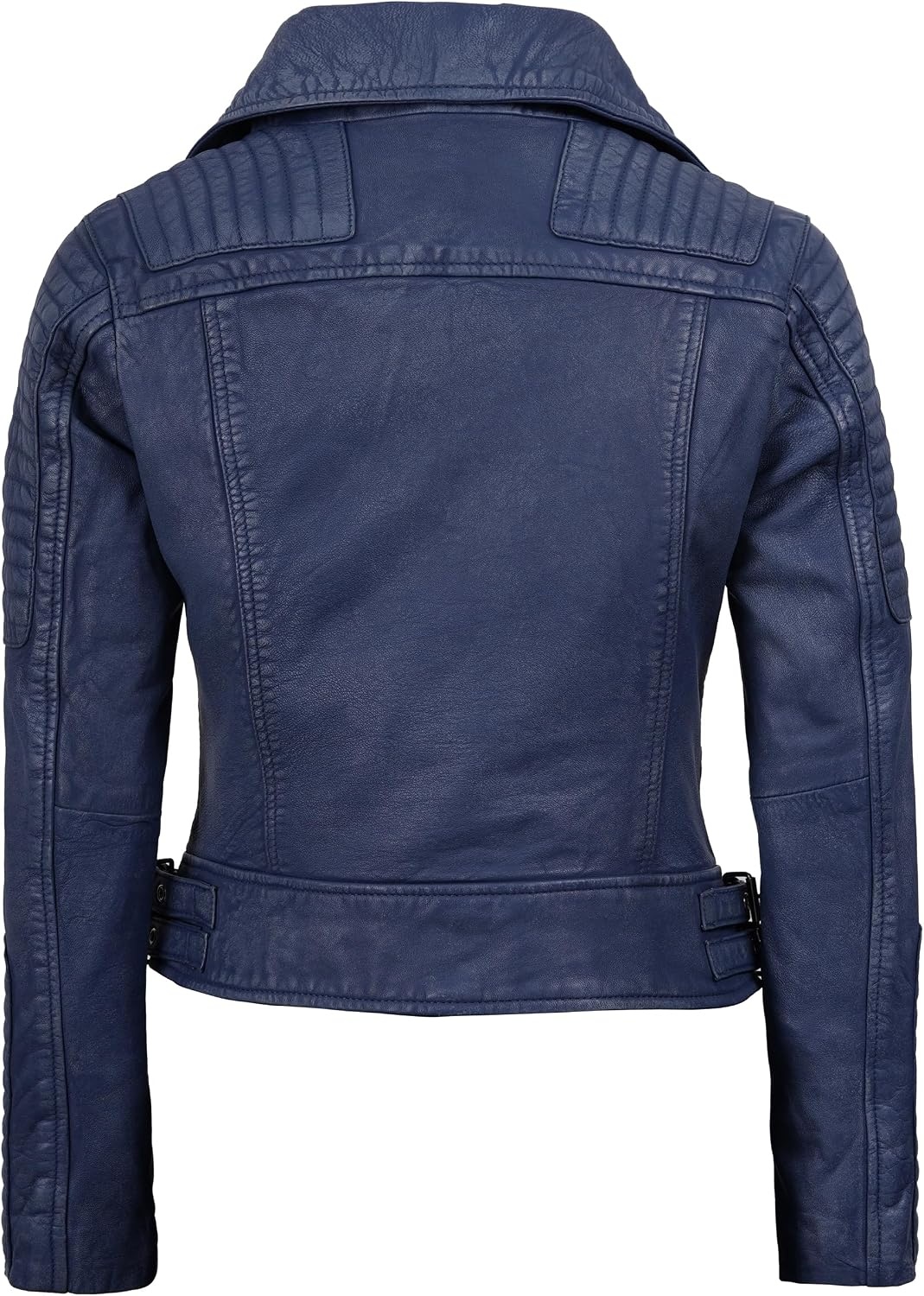 image:imageBlingsoul Asymmetrical Leather Jacket Women Real Lambskin Motorcycle Style Jacket for Womens with Lapel CollarWashed Distressed Blue