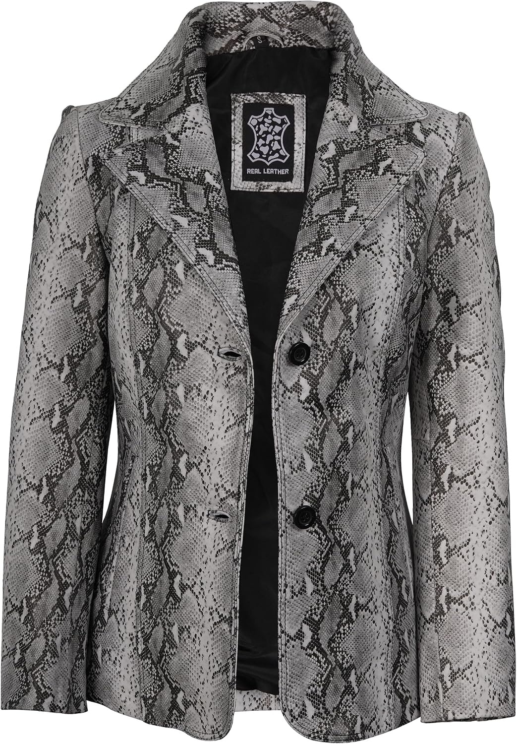 image:imageBlingsoul Real Leather Jacket Women Lambskin Jackets for WomensAntonia Snake Pattern Off White Blazer