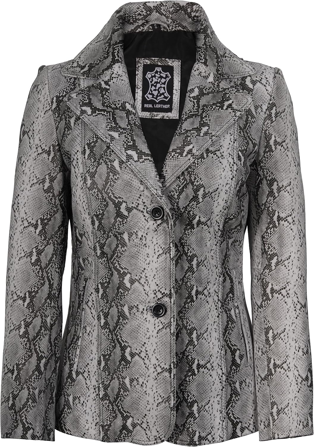 image:imageBlingsoul Real Leather Jacket Women Lambskin Jackets for WomensAntonia Snake Pattern Off White Blazer