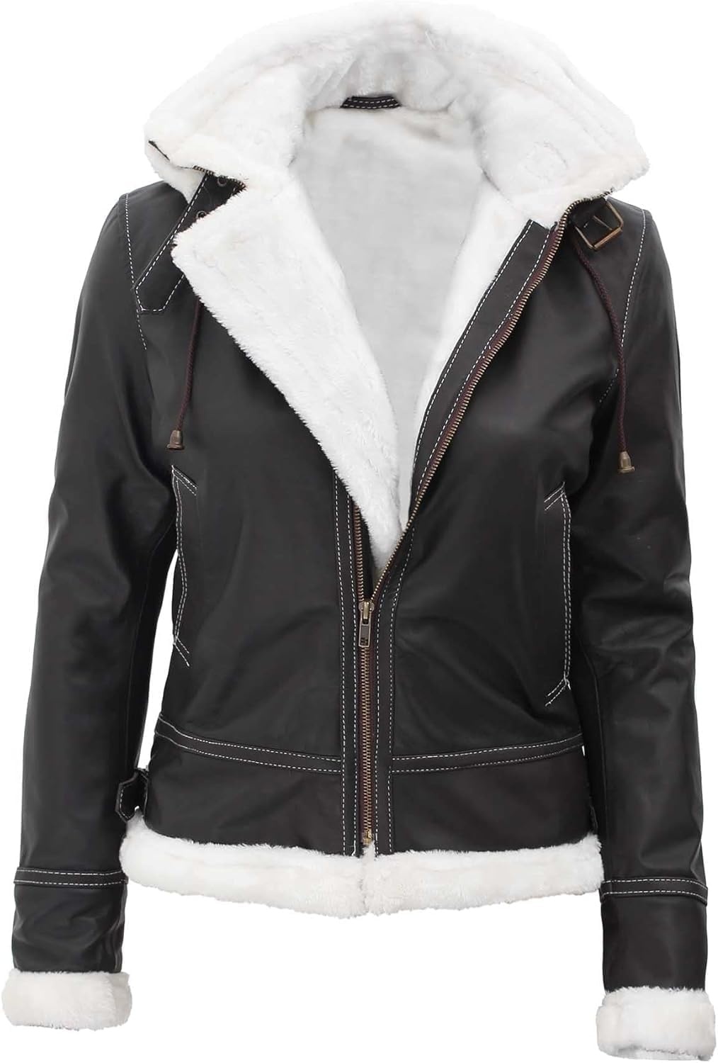 image:imageBlingsoul Real Leather Jacket Women Lambskin Jackets for WomensBrown Mary Shearling Jacket