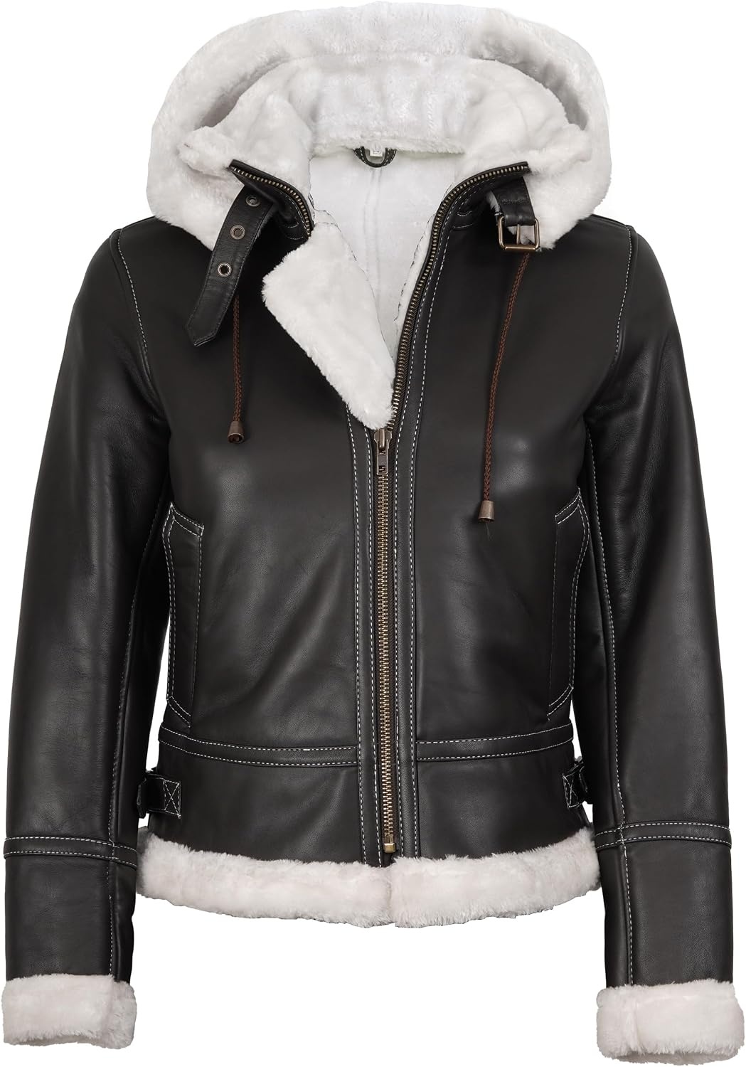 image:imageBlingsoul Real Leather Jacket Women Lambskin Jackets for WomensBrown Mary Shearling Jacket