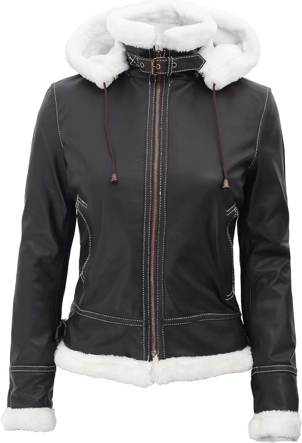 image:imageBlingsoul Real Leather Jacket Women Lambskin Jackets for WomensBrown Mary Shearling Jacket