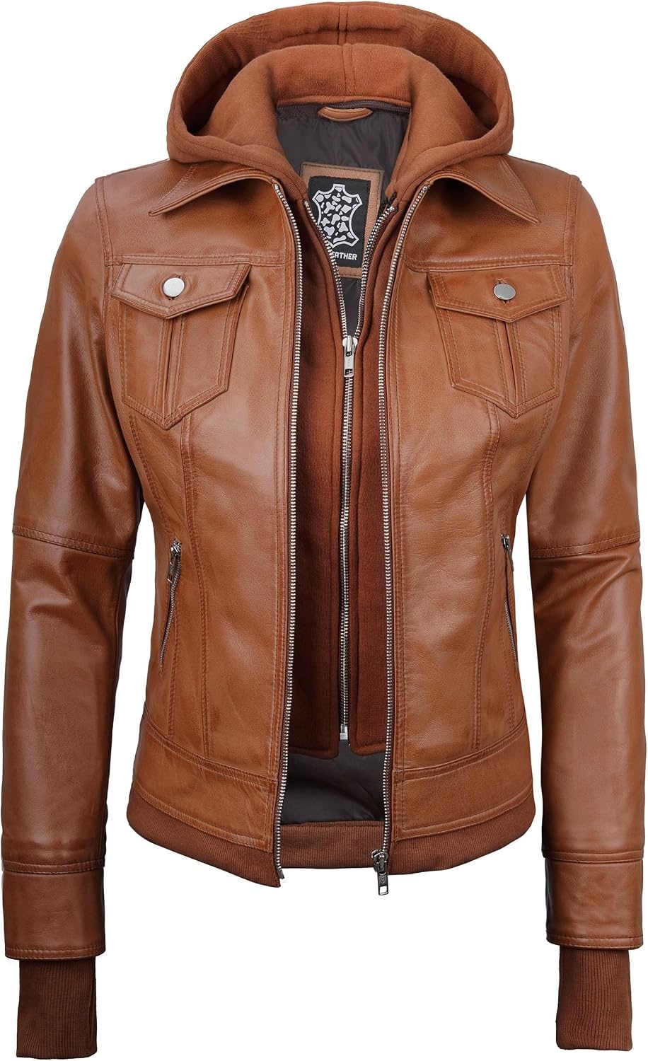 image:imageBlingsoul Real Leather Jacket Women Lambskin Jackets for WomensBrown Tan Wax