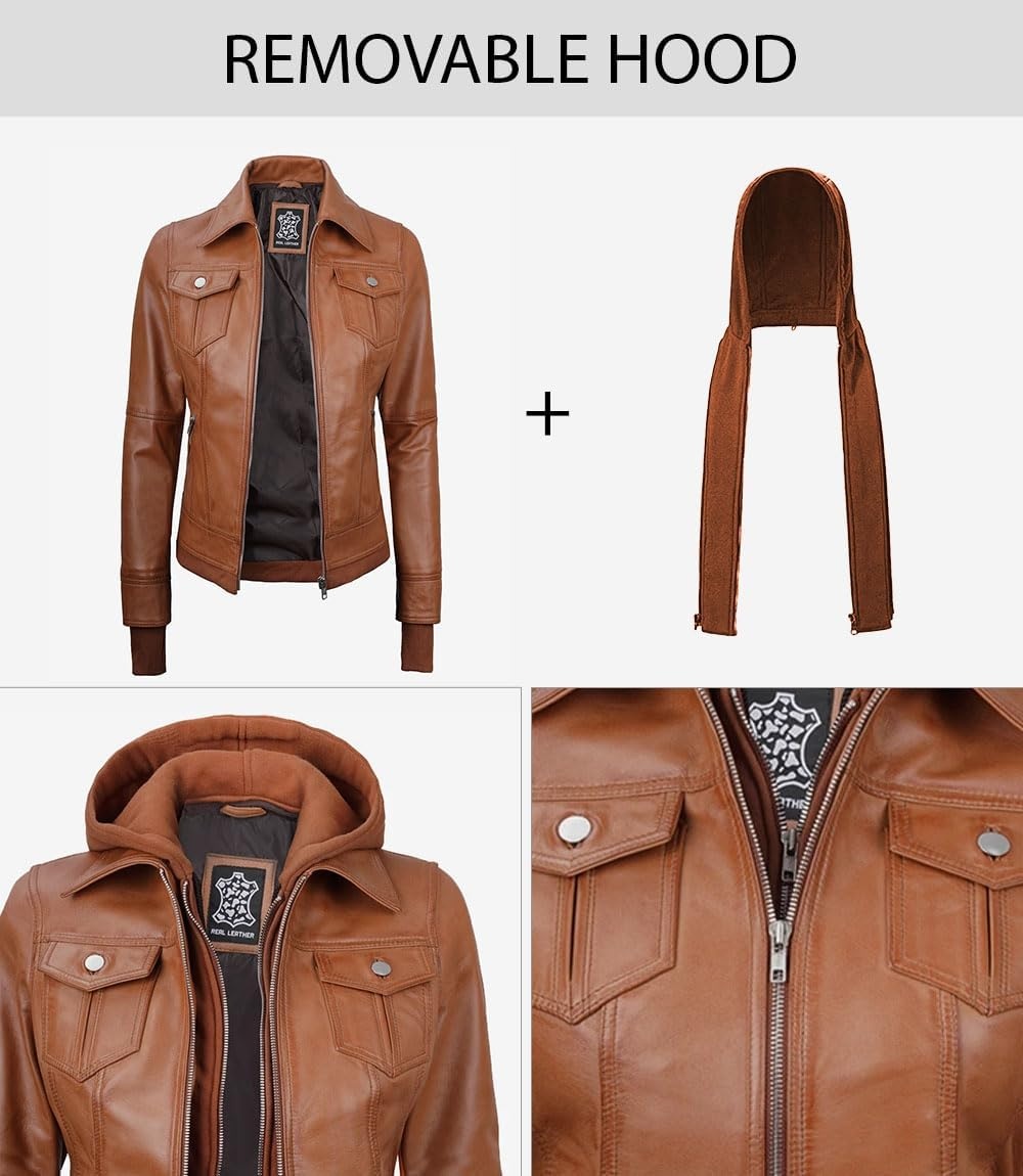 image:imageBlingsoul Real Leather Jacket Women Lambskin Jackets for WomensBrown Tan Wax