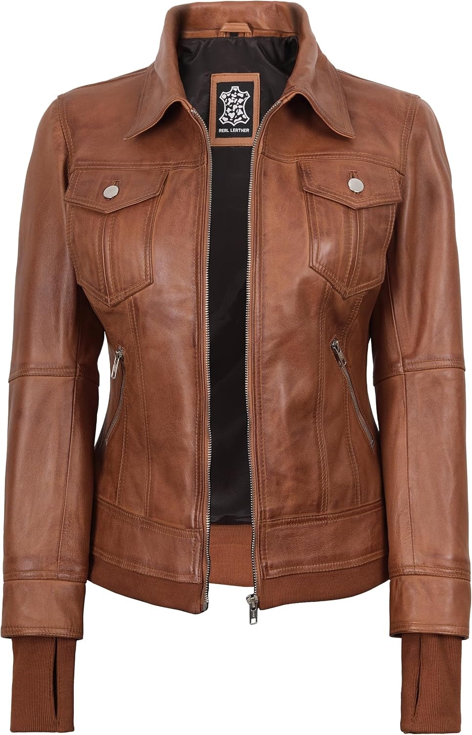 image:imageBlingsoul Real Leather Jacket Women Lambskin Jackets for WomensBrown Tan Wax