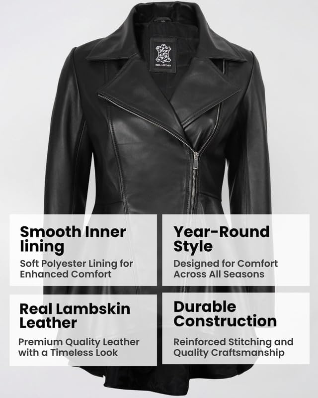 image:imageBlingsoul Real Leather Jacket Women Lambskin Jackets for WomensClarissa Peplum Black