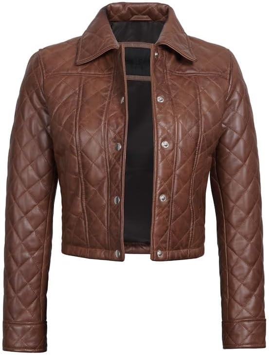 image:imageBlingsoul Real Leather Jacket Women Lambskin Jackets for WomensCognac Silvia Cropped Jacket