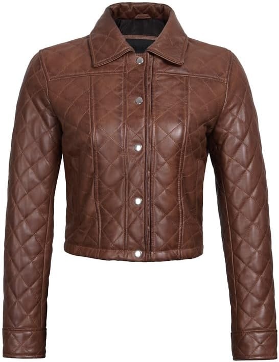 image:imageBlingsoul Real Leather Jacket Women Lambskin Jackets for WomensCognac Silvia Cropped Jacket