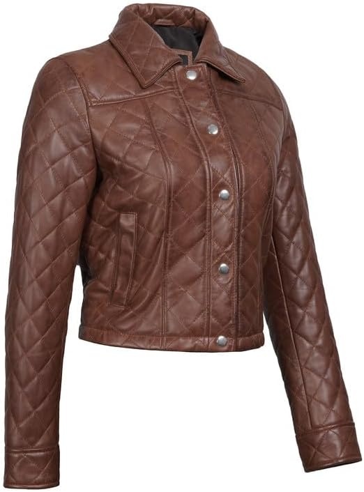 image:imageBlingsoul Real Leather Jacket Women Lambskin Jackets for WomensCognac Silvia Cropped Jacket