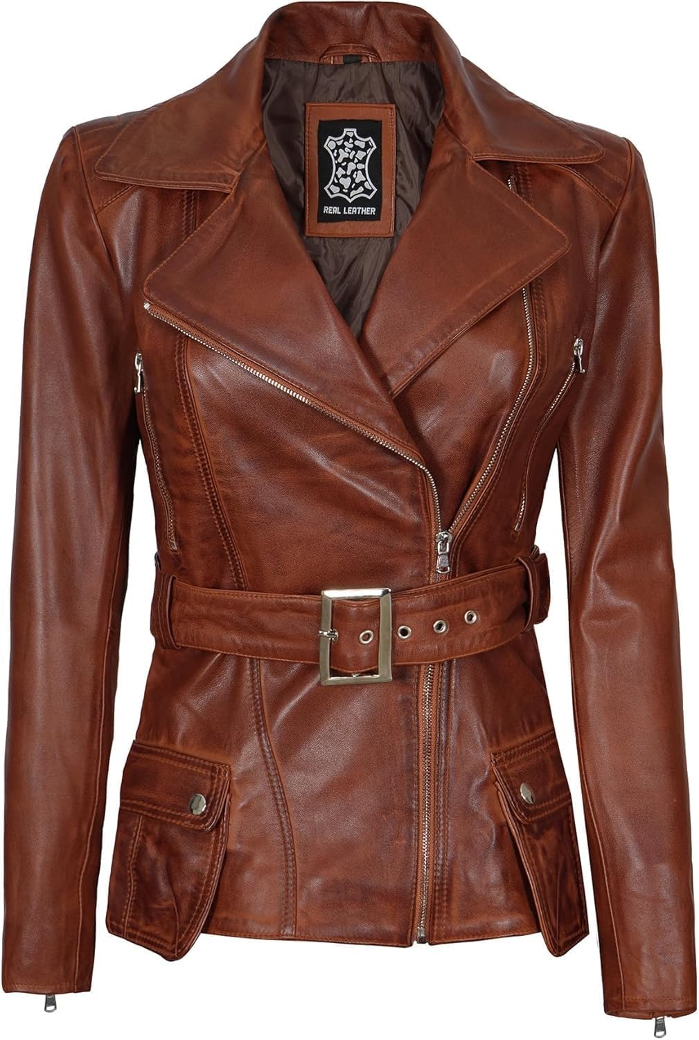 image:imageBlingsoul Real Leather Jacket Women Lambskin Jackets for WomensCognac Victoria Jacket