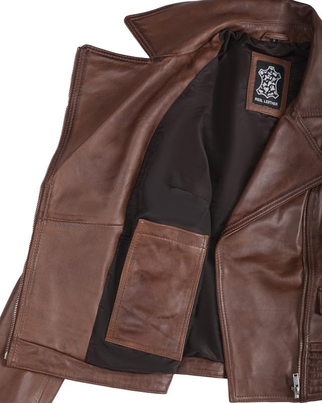 image:imageBlingsoul Real Leather Jacket Women Lambskin Jackets for WomensGadot Cognac Wax