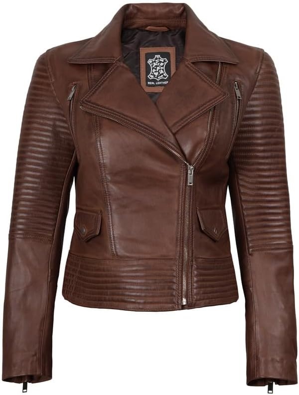 image:imageBlingsoul Real Leather Jacket Women Lambskin Jackets for WomensGadot Cognac Wax