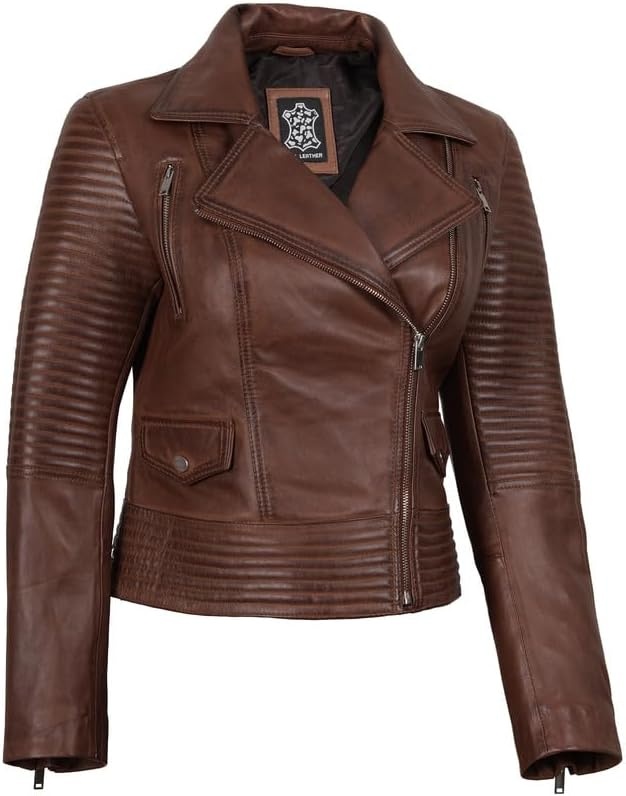 image:imageBlingsoul Real Leather Jacket Women Lambskin Jackets for WomensGadot Cognac Wax