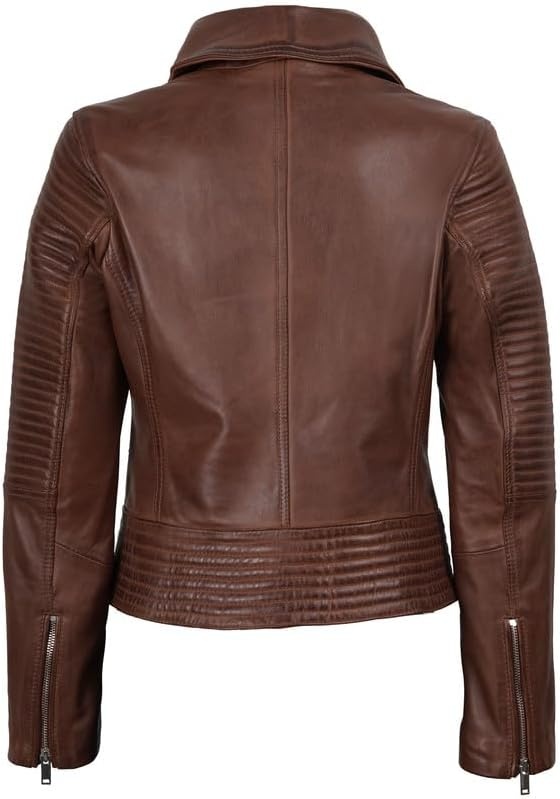 image:imageBlingsoul Real Leather Jacket Women Lambskin Jackets for WomensGadot Cognac Wax