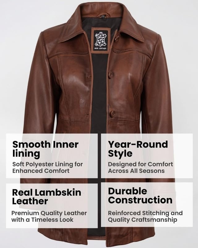image:imageBlingsoul Real Leather Jacket Women Lambskin Jackets for WomensKnds Cognac Wax