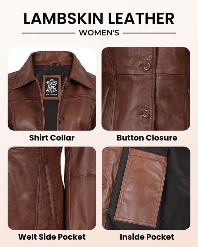 image:imageBlingsoul Real Leather Jacket Women Lambskin Jackets for WomensKnds Cognac Wax