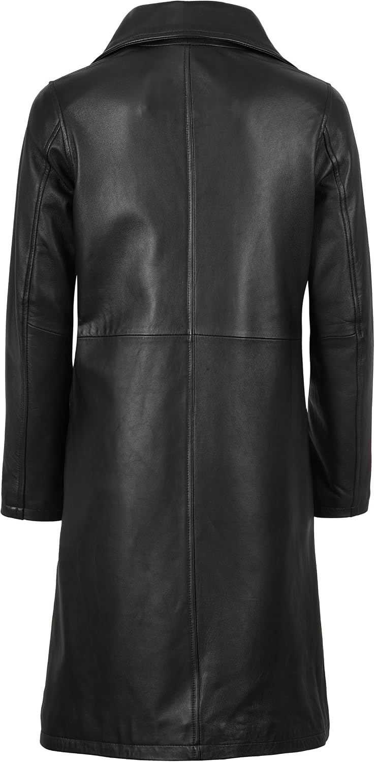 image:imageBlingsoul Real Long Leather Jacket Women Vintage Lambskin Leather Car Coat for Womens With Notched Lapel CollarBlack