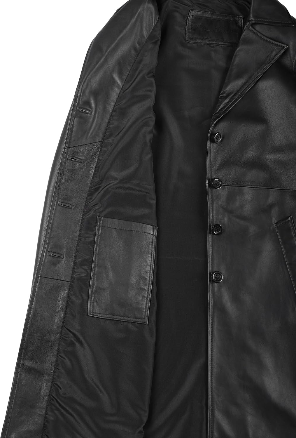 image:imageBlingsoul Real Long Leather Jacket Women Vintage Lambskin Leather Car Coat for Womens With Notched Lapel CollarBlack