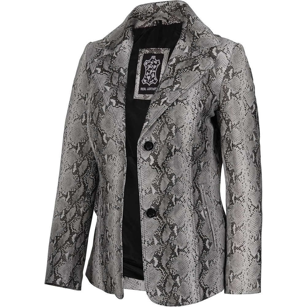 image:imageBlingsoul Real Leather Jacket Women Lambskin Jackets for WomensAntonia Snake Pattern Off White Blazer