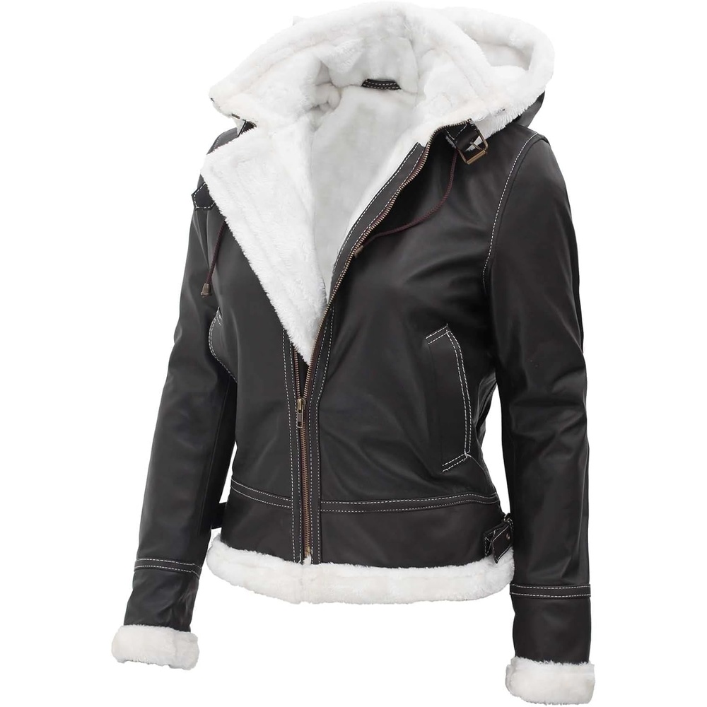 image:imageBlingsoul Real Leather Jacket Women Lambskin Jackets for WomensBrown Mary Shearling Jacket