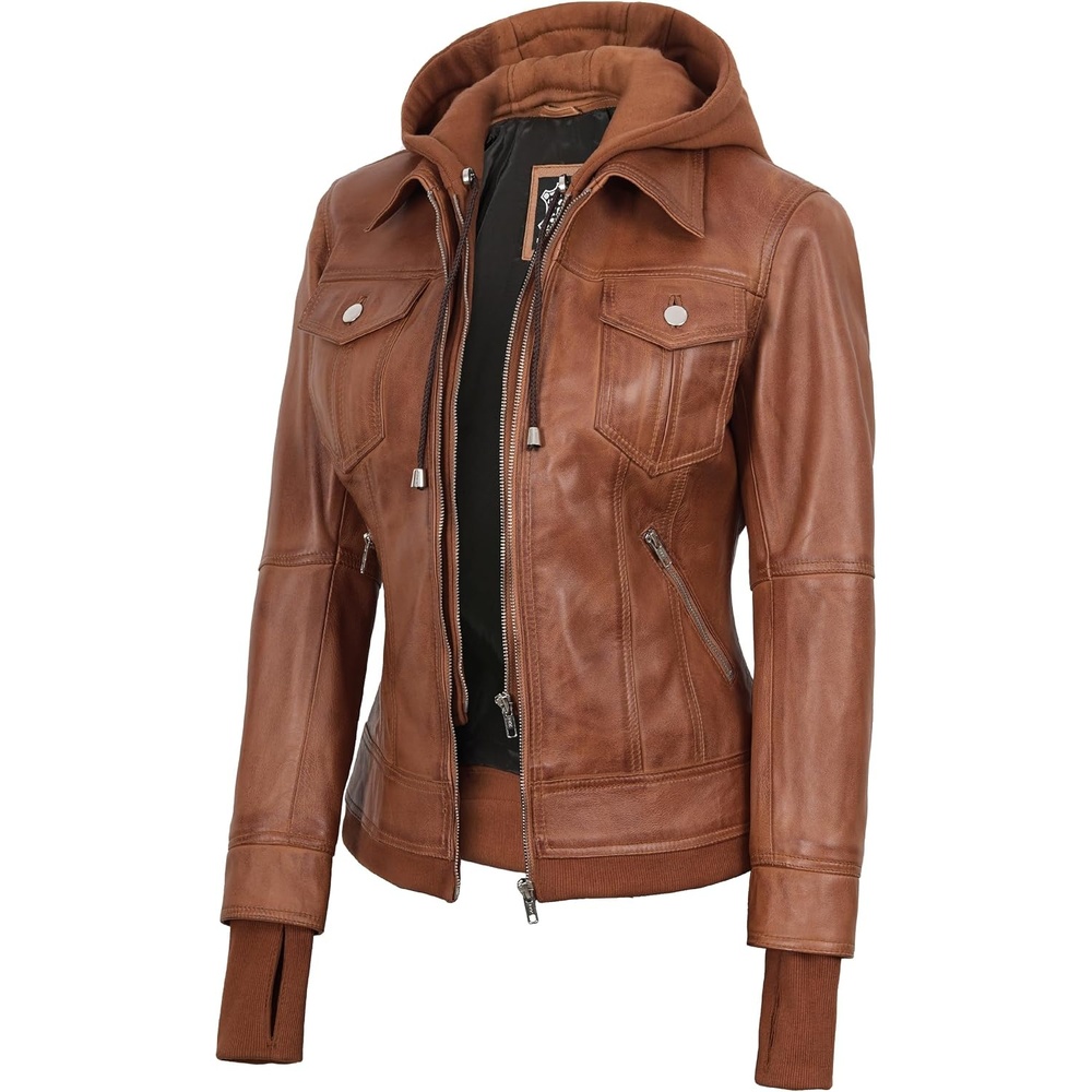 image:imageBlingsoul Real Leather Jacket Women Lambskin Jackets for WomensBrown Tan Wax