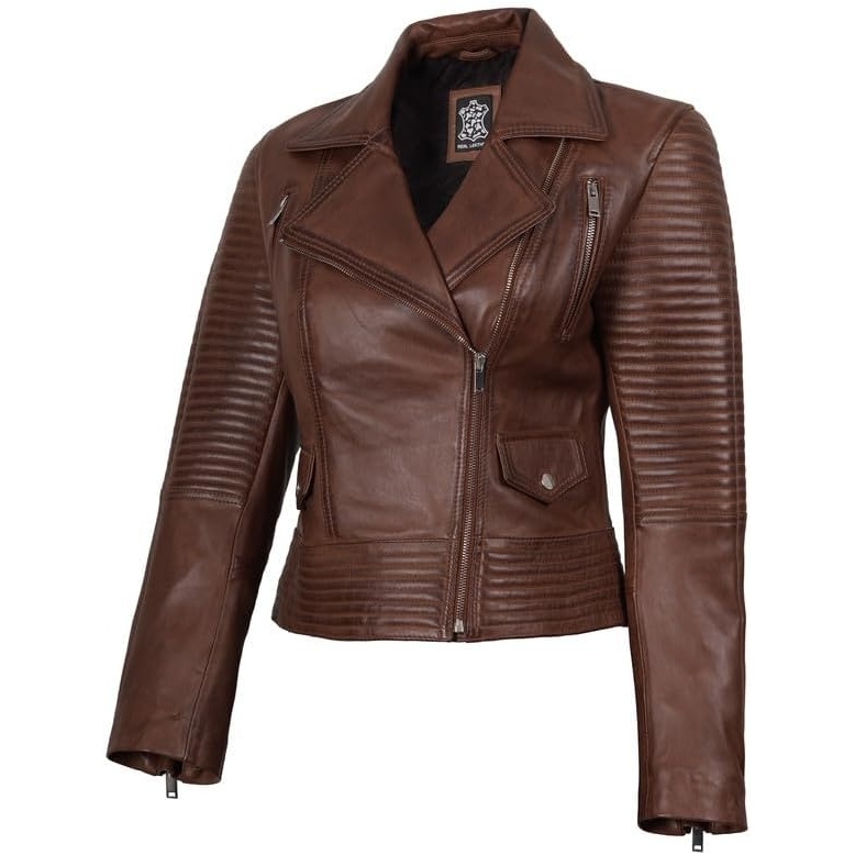 image:imageBlingsoul Real Leather Jacket Women Lambskin Jackets for WomensGadot Cognac Wax