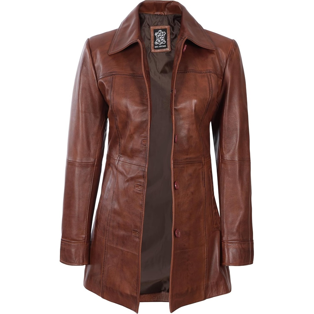 image:imageBlingsoul Real Leather Jacket Women Lambskin Jackets for WomensKnds Cognac Wax
