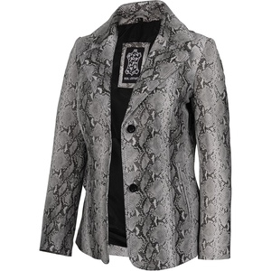 Blingsoul Real Leather Jacket Women – Lambskin Jackets for Womens(Antonia – Snake Pattern Off White Blazer)