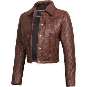 Blingsoul Real Leather Jacket Women – Lambskin Jackets for Womens(Cognac – Silvia Cropped Jacket)