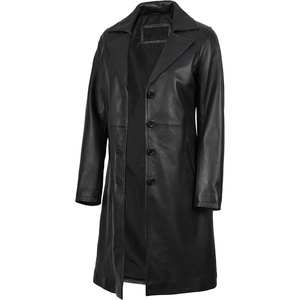Blingsoul Real Long Leather Jacket Women – Vintage Lambskin Leather Car Coat for Womens With Notched Lapel Collar(Black)