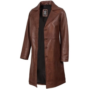 Blingsoul Real Long Leather Jacket Women – Vintage Lambskin Leather Car Coat for Womens With Notched Lapel Collar(Cognac Wax)