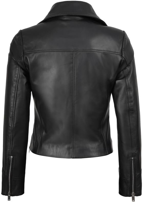 image:imageBlingsoul Asymmetrical Leather Jacket Women Real Lambskin Motorcycle Style Jacket for Women Genuine Womens Leather JacketBlack