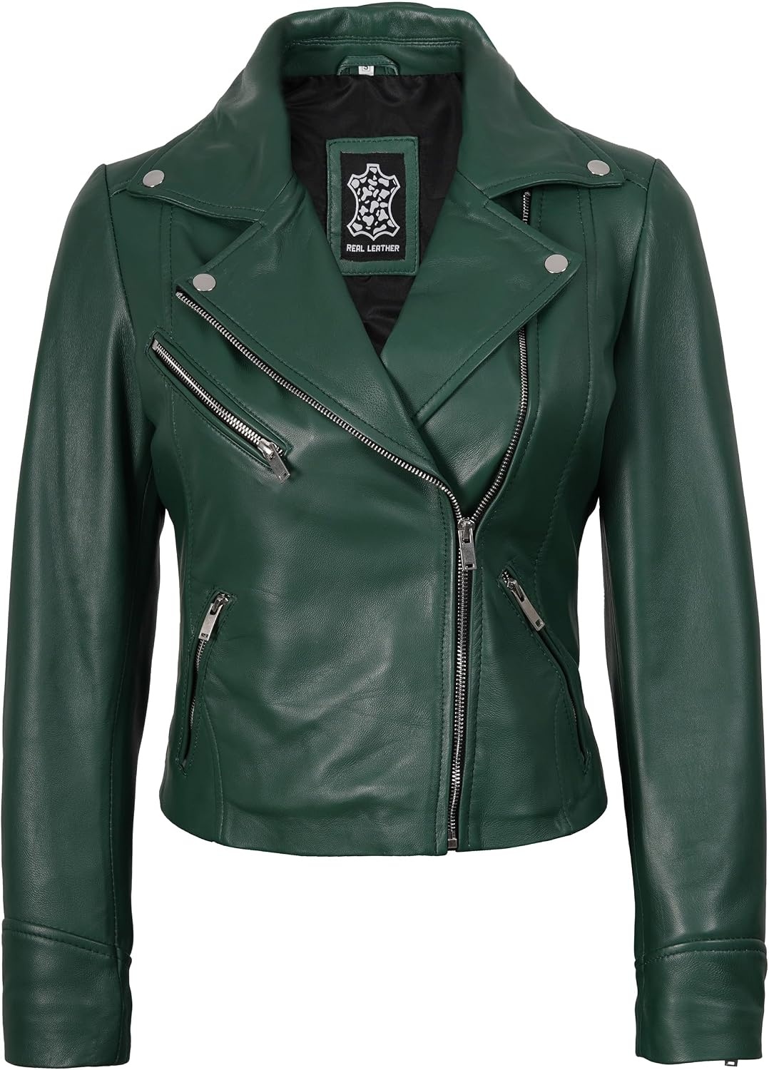 image:imageBlingsoul Asymmetrical Leather Jacket Women Real Lambskin Motorcycle Style Jacket for Women Genuine Womens Leather JacketGreen