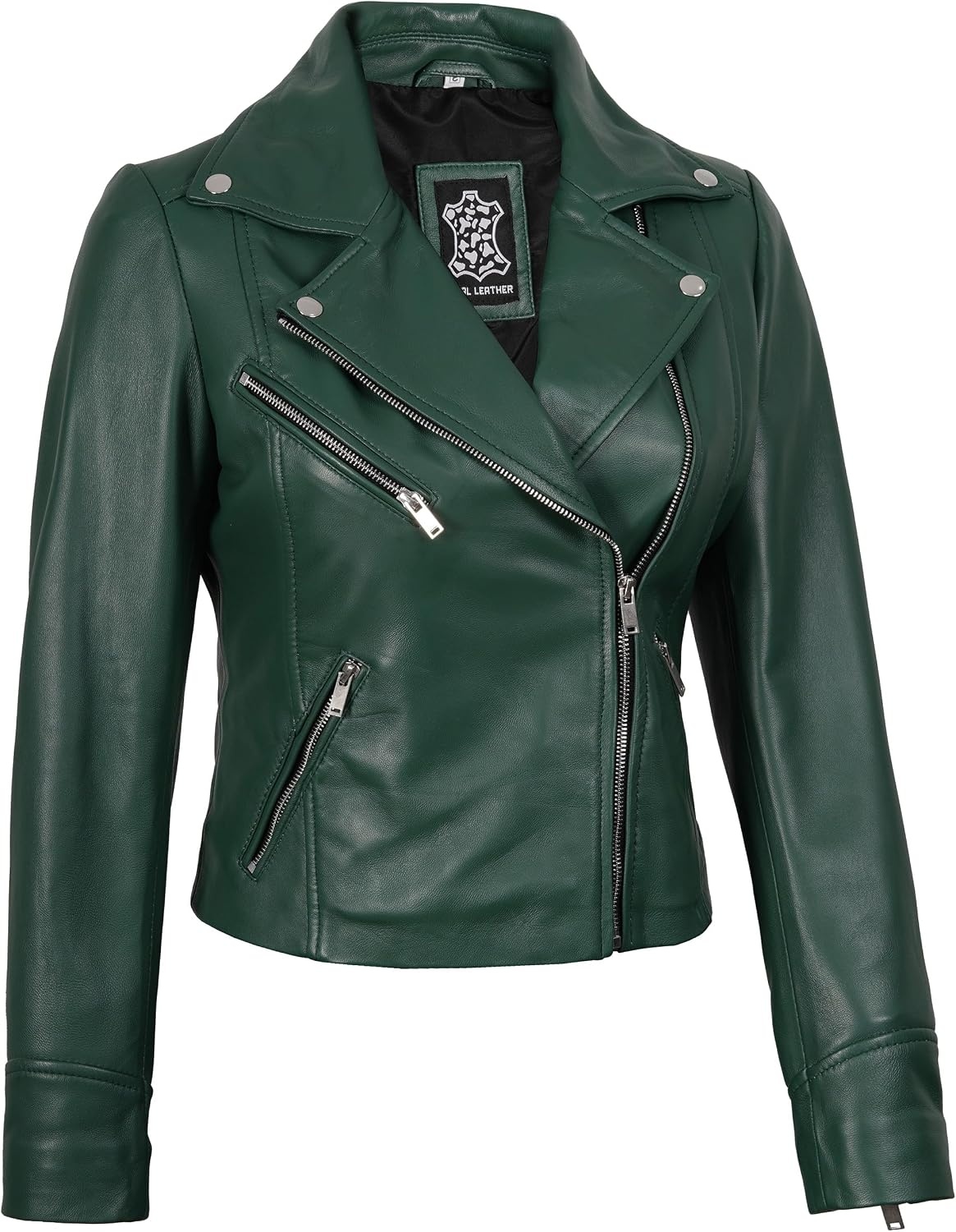 image:imageBlingsoul Asymmetrical Leather Jacket Women Real Lambskin Motorcycle Style Jacket for Women Genuine Womens Leather JacketGreen