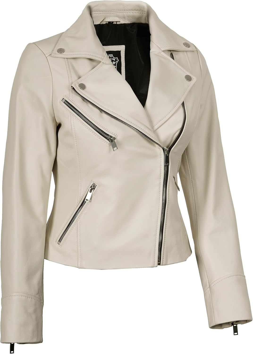 image:imageBlingsoul Asymmetrical Leather Jacket Women Real Lambskin Motorcycle Style Jacket for Women Genuine Womens Leather JacketOffwhite