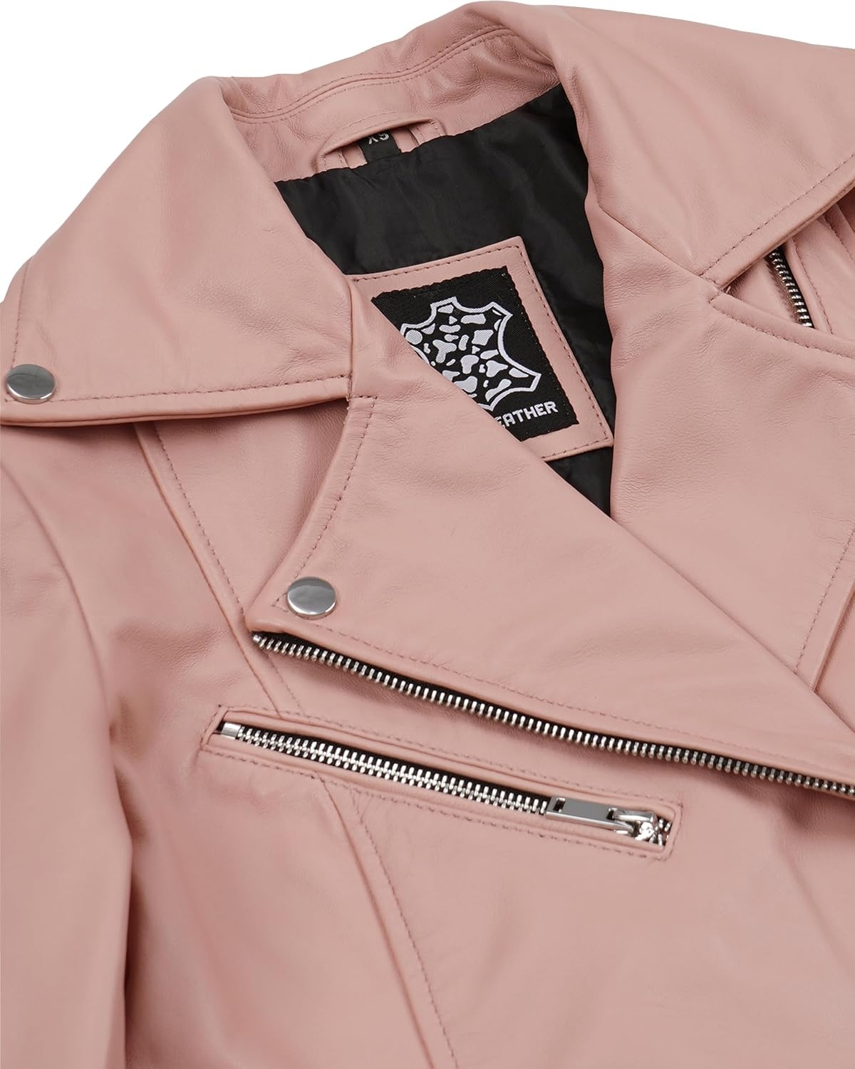 image:imageBlingsoul Asymmetrical Leather Jacket Women Real Lambskin Motorcycle Style Jacket for Women Genuine Womens Leather JacketPink