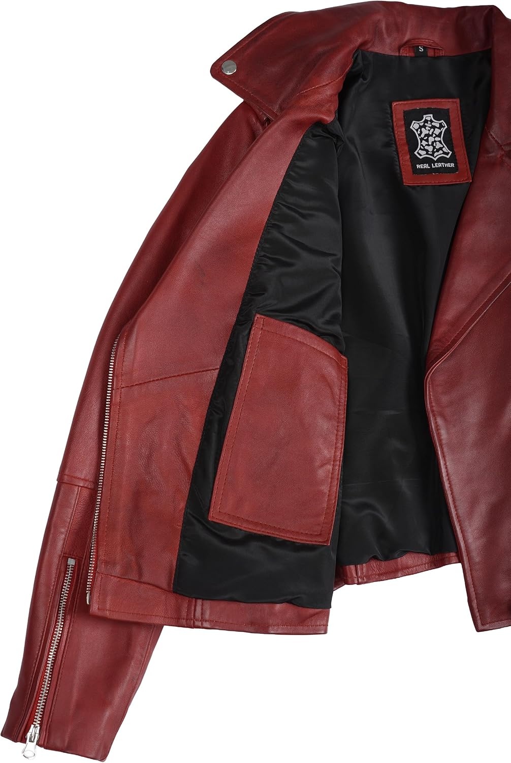 image:imageBlingsoul Asymmetrical Real Leather Jacket Women Belted Lambskin leather Jacket Womens Genuine Leather Moto Style JacketRed