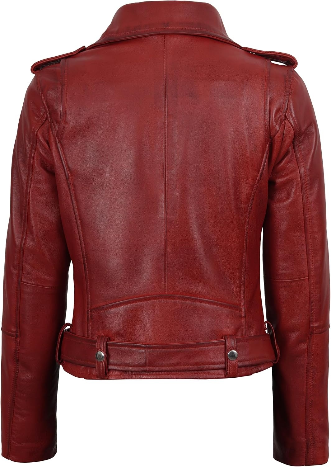 image:imageBlingsoul Asymmetrical Real Leather Jacket Women Belted Lambskin leather Jacket Womens Genuine Leather Moto Style JacketRed