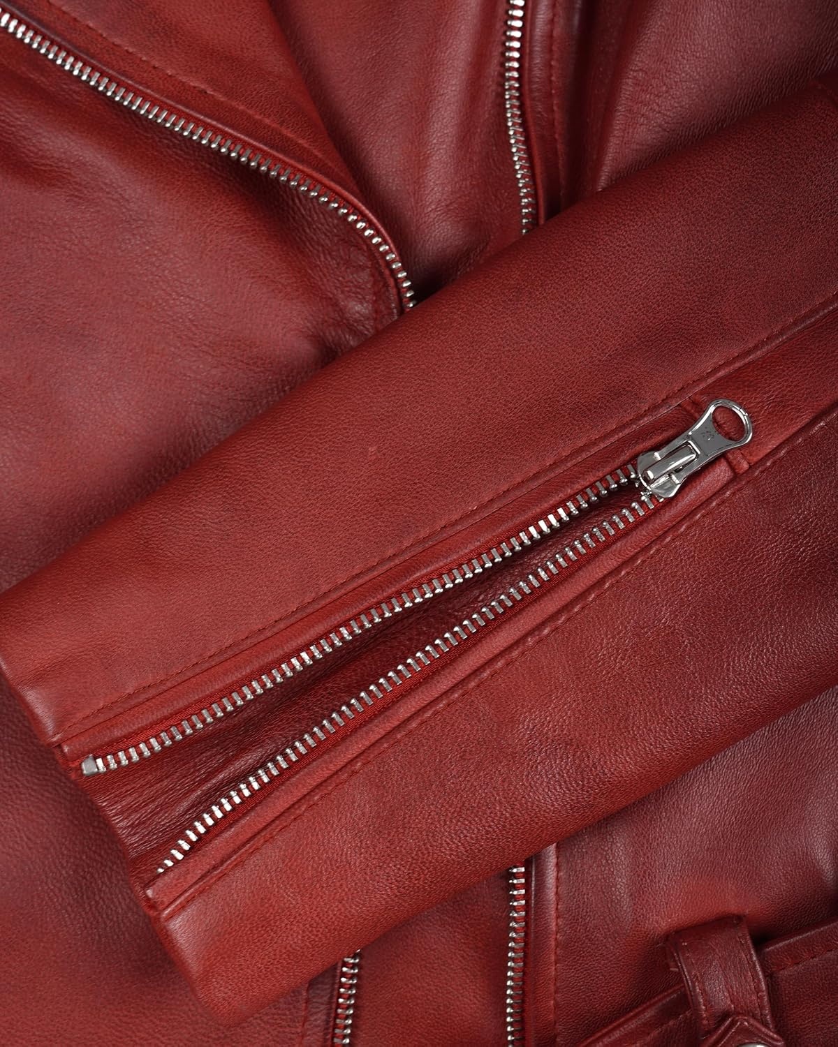 image:imageBlingsoul Asymmetrical Real Leather Jacket Women Belted Lambskin leather Jacket Womens Genuine Leather Moto Style JacketRed