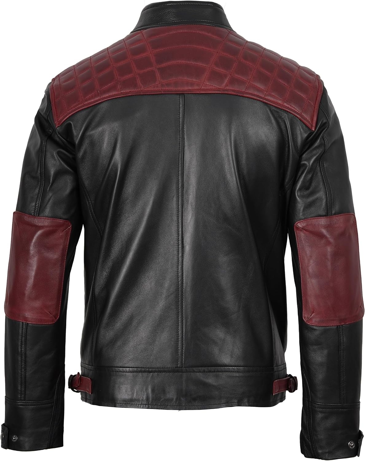 image:imageBlingsoul Cafe Racer Leather Jacket Men Quilted Real Lambskin Leather Jacket for Men with Snap Tab CollarBlack Maroon
