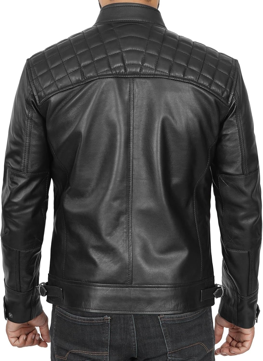 image:imageBlingsoul Cafe Racer Leather Jacket Men Quilted Real Lambskin Leather Jacket for Men with Snap Tab CollarBlack