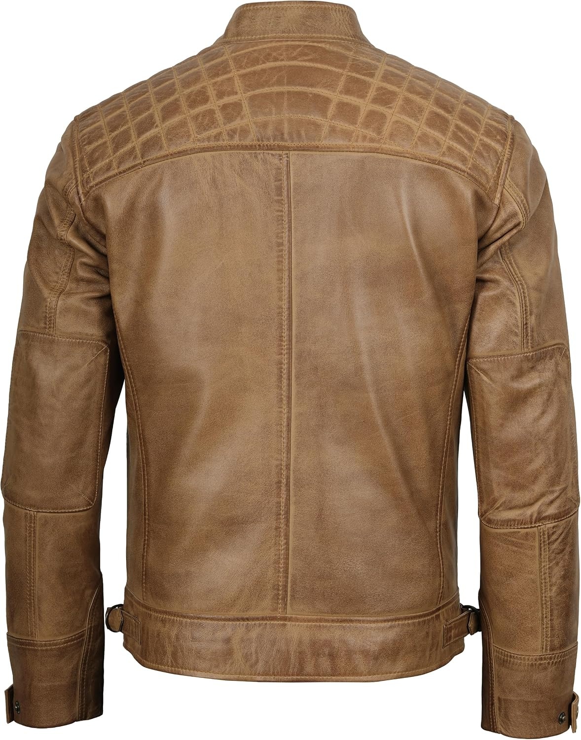 image:imageBlingsoul Cafe Racer Leather Jacket Men Quilted Real Lambskin Leather Jacket for Men with Snap Tab CollarCamel Wax