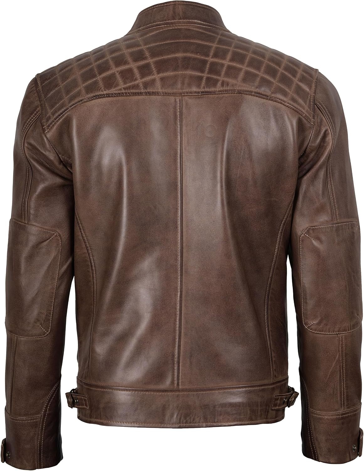 image:imageBlingsoul Cafe Racer Leather Jacket Men Quilted Real Lambskin Leather Jacket for Men with Snap Tab CollarCoffee Brown Wax
