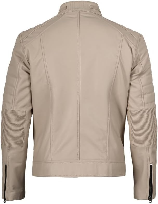 image:imageBlingsoul Cafe Racer Leather Jacket Men Real Lambskin Leather Jacket For Men Genuine Leather Motorcycle Style JacketsBeige