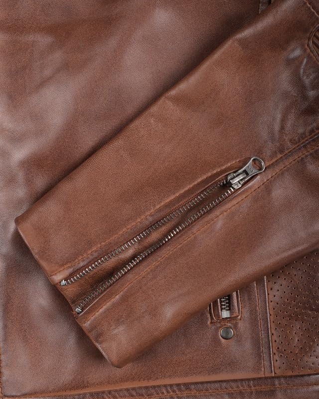 image:imageBlingsoul Cafe Racer Leather Jacket Men Real Lambskin Leather Jacket For Men Genuine Leather Motorcycle Style JacketsBrown Cognac Wax