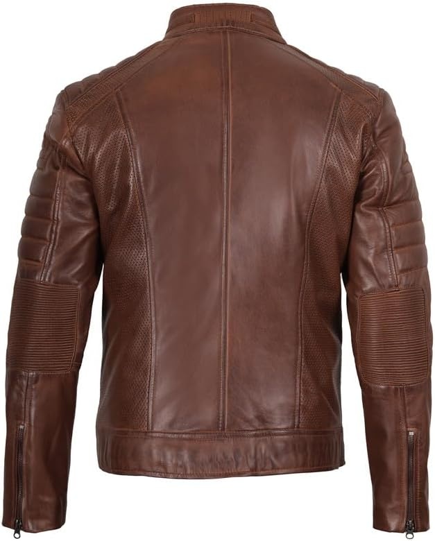 image:imageBlingsoul Cafe Racer Leather Jacket Men Real Lambskin Leather Jacket For Men Genuine Leather Motorcycle Style JacketsBrown Cognac Wax