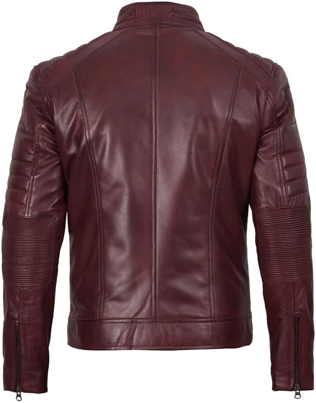 image:imageBlingsoul Cafe Racer Leather Jacket Men Real Lambskin Leather Jacket For Men Genuine Leather Motorcycle Style JacketsBurgundy Maroon Wax