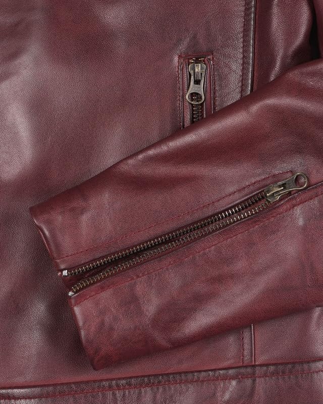 image:imageBlingsoul Cafe Racer Leather Jacket Men Real Lambskin Leather Jacket For Men Genuine Leather Motorcycle Style JacketsBurgundy Maroon Wax